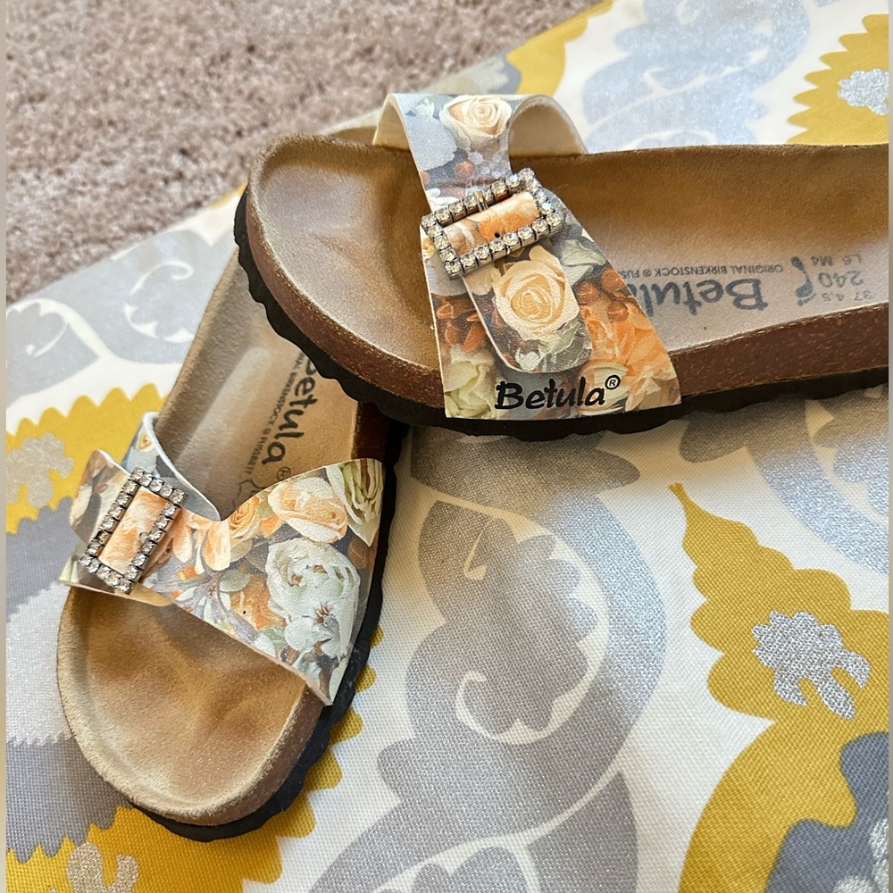 Betula Birkenstock Yellow Floral Sandal Size 6.5 Women's